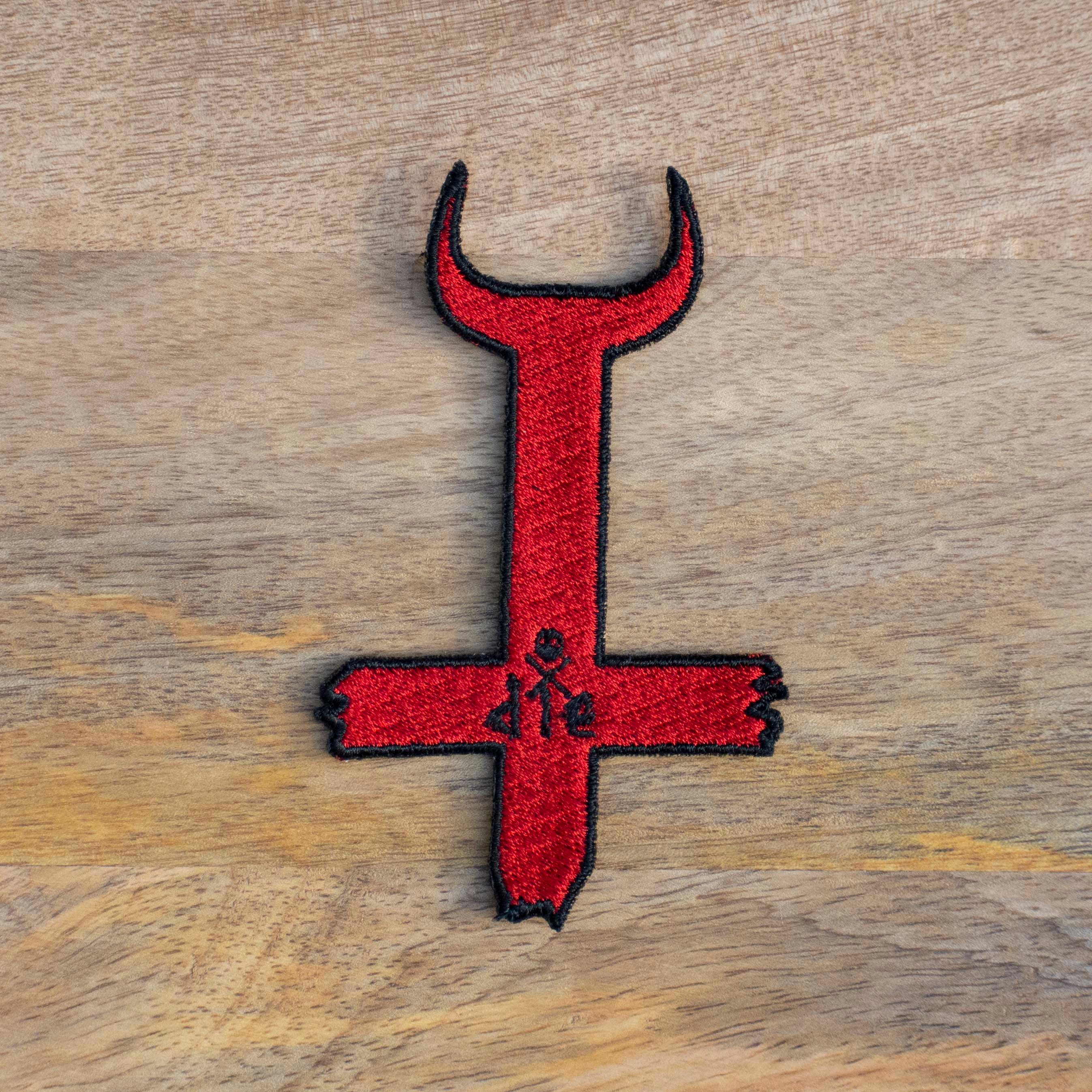 Inverted Upside Down Cross Embroidered Patch — alternate view